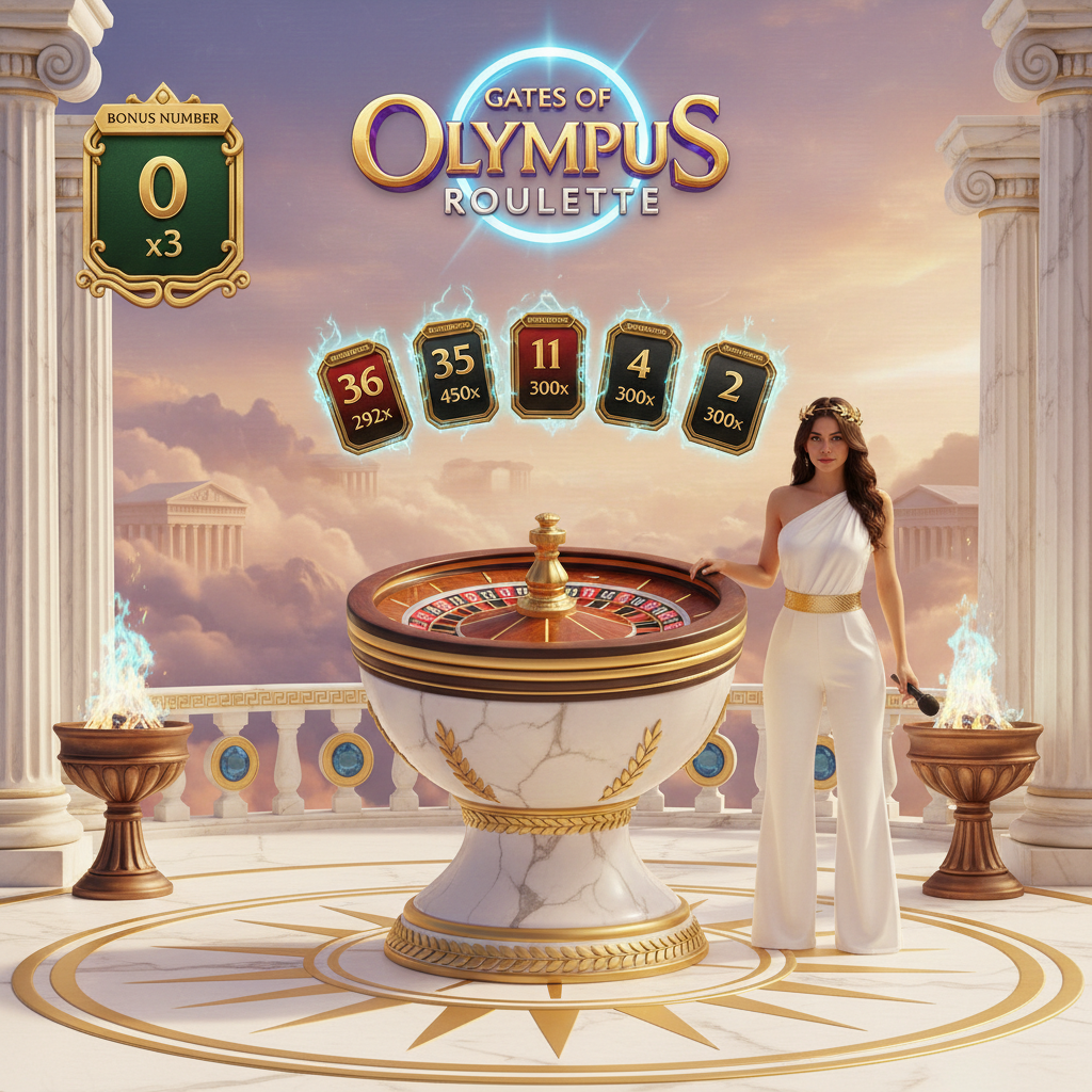 Gates of Olympus Roulette - Zeus ao vivo com roleta europeia em templo grego no Monte Olimpo, apresentadora em traje grego, colunas de mármore, números bônus dourados e chamas azuis místicas do Super Booster